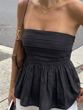 Strapless Black Peplum Top